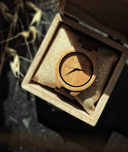 Hipperboo® Herenhorloge | Bamboe | Inclusief bewaarbox | ⌀ 45 mm